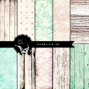Menthe shabby chic papier numérique grunge vitage textures bois motif papier peint scrapbook écume de mer kraft beige carte ancienne