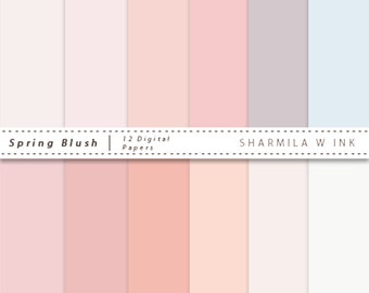 Solid Color Digital Paper 'Spring Blush ' Printable Scrapbooking Papers for Backdrops, Crafts, Invitations,12 pack