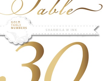 Printable Gold Wedding Table Numbers 1 - 30 | Instant Download | Printable Gold Table Numbers | Events | Banquet | Anniversary | Reception