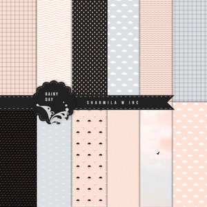 Rainy Day Peach Pink Gray Blush Black patern texture background digital paper 12 pack image 2