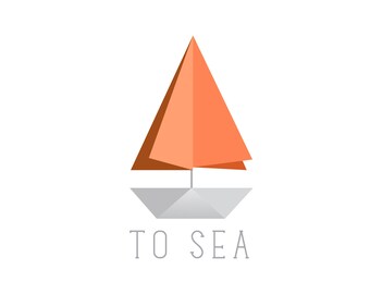 Minimalist Origami paper Sail boat Logo design, customizable Pre-made OOAK grey, orange geometric