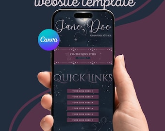 Modelo de link para autor de Romance Celestial na bio | Site Canva | Ferramentas para autores independentes (Download instantâneo)