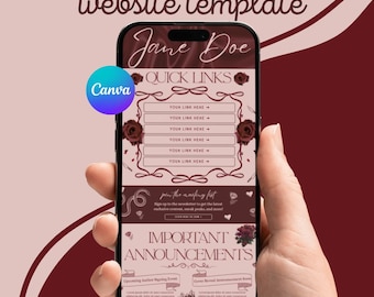 Modelo de link para autor de romance sombrio na bio | Site Canva | Ferramentas para autores independentes (Download instantâneo)