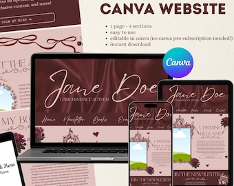 Modelo de site para autor de romance dark | Página de destino para autor independente no Canva (Download instantâneo)