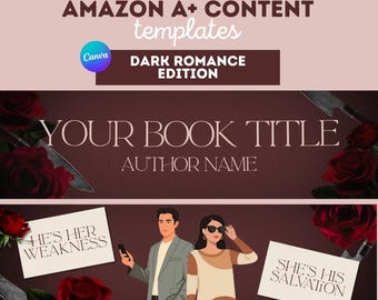 Modelo de conteúdo A+ para autores de romance sombrio na Amazon | Pacote de conteúdo A+ editável para KDP | Marketing de livros | Modelos do Canva (Download instantâneo)