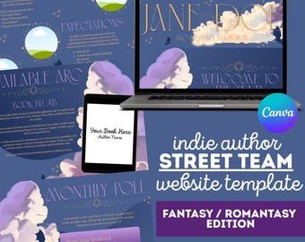 Modelo de site para equipe de divulgação de autor de fantasia | Canva One Page | Ferramentas para autores independentes (Download instantâneo)