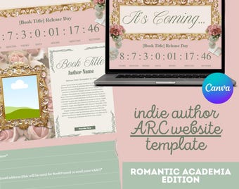 Modelo de site para autor(a) de romance (ARC) | Design romântico acadêmico em Canva (Download instantâneo)