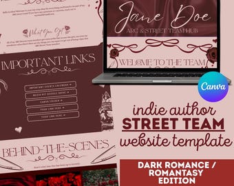 Modelo de site para autor da Dark Romance Street Team | Site Canva (Download instantâneo)