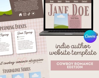 Modelo de site para autor de romance country | Página de destino para autor independente no Canva (Download instantâneo)
