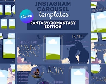 Modelos de carrossel de fantasia para Instagram | Posts em carrossel do Canva para autores independentes (download instantâneo)