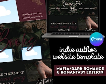 Modelo de site para autor de romance com temática mafiosa | Página de destino para autor independente no Canva (Download instantâneo)