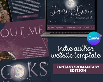 Modelo de site para autor de romance celestial | Página de destino para autor independente no Canva (Download instantâneo)