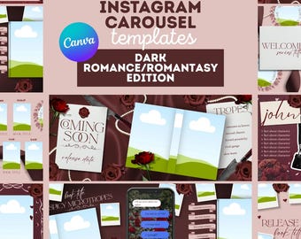 Modelos de carrossel para Instagram com temática de romance sombrio | Posts em carrossel do Canva para autores independentes (download instantâneo)