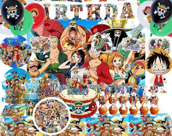 241 Pcs One Piece Birthday Party Decoration Set - Cake Toppers, Banner, Backdrop, Table Cloth, Balloon