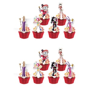 Digital Circus Birthday Party Decorations,Balloons, Cupcake Toppers Set,Pomni&Jack Themed Banner Kids Birthday Party Supplies Cupcake Topper X 12