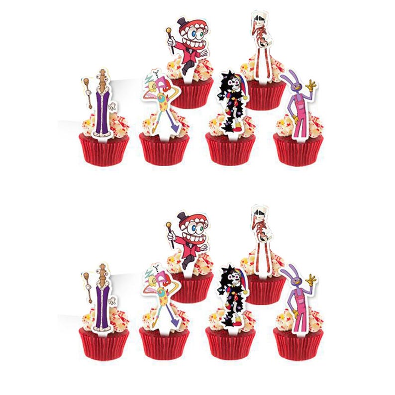 Digital Circus Birthday Party Decorations,Balloons, Cupcake Toppers Set,Pomni&Jack Themed Banner Kids Birthday Party Supplies Cupcake Topper X 12