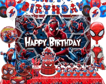 189 PCS Spider Theme Birthday Party Decoration Set - Cake Toppers, Banner, Backdrop, Table Cloth, Balloon Party Supplies