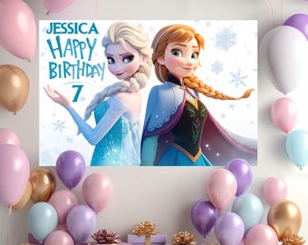 Cenário personalizado para festa na piscina com tema Frozen, decoração de aniversário, cenário para impressão de aniversário, banner de aniversário personalizado