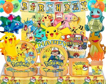185 Pcs Pokemon Birthday Party Decoration Set -  Banner, Cake Topper,Table Cloth, Balloon Party Supplies for Fans.
