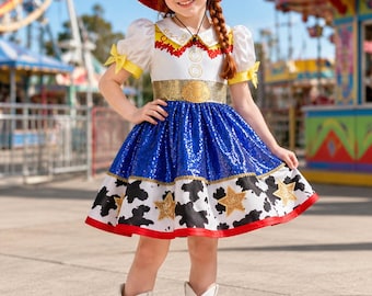 Vestido da Jessie com chapéu de caubói, fantasia da Jessie, vestido de Toy Story, fantasia para meninas – Vestido de caubói infantil para cosplay de Halloween