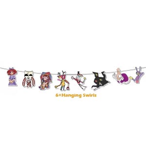 Digital Circus Birthday Party Decorations,Balloons, Cupcake Toppers Set,Pomni&Jack Themed Banner Kids Birthday Party Supplies Hanging Swirl