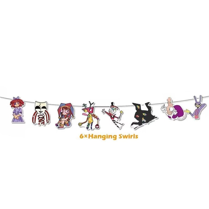 Digital Circus Birthday Party Decorations,Balloons, Cupcake Toppers Set,Pomni&Jack Themed Banner Kids Birthday Party Supplies Hanging Swirl