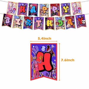 Digital Circus Birthday Party Decorations,Balloons, Cupcake Toppers Set,Pomni&Jack Themed Banner Kids Birthday Party Supplies Folding Flag