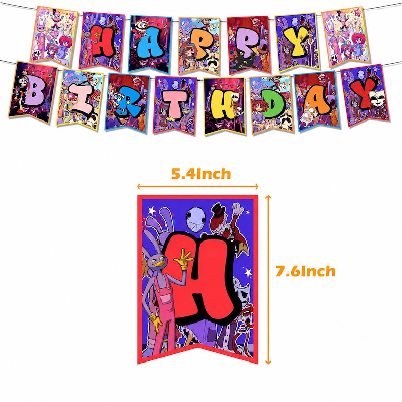 Digital Circus Birthday Party Decorations,Balloons, Cupcake Toppers Set,Pomni&Jack Themed Banner Kids Birthday Party Supplies Folding Flag