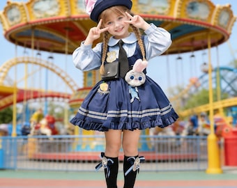 Fantasia de coelhinha Judy Hopps para meninas – Vestido de policial coelhinha de Zootopia, roupa de coelho para cosplay de Halloween infantil