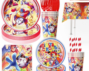 Digital Circus Birthday Party Decorations,Balloons, Cupcake Toppers Set,Pomni&Jack Themed Banner Kids Birthday Party Supplies