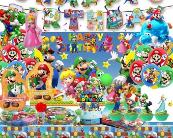 194 PCS Super Mario Birthday Party Supplies Set, Birthday Decorations Set