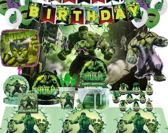 189 Pcs Hulk Birthday Party Decoration Set - Cake Toppers, Backdrop, Balloons, Banner, Table Cloth, Party Supplies Set