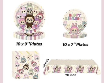 Conjunto de Decoração Rosa para Festa de Aniversário com Monstros Bunny