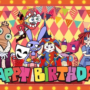 Digital Circus Birthday Party Decorations,Balloons, Cupcake Toppers Set,Pomni&Jack Themed Banner Kids Birthday Party Supplies Backdrop