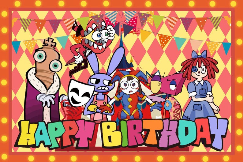 Digital Circus Birthday Party Decorations,Balloons, Cupcake Toppers Set,Pomni&Jack Themed Banner Kids Birthday Party Supplies Backdrop