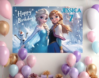 Cenário personalizado para festa na piscina com tema Frozen, decoração de aniversário, cenário para impressão de aniversário, banner de aniversário personalizado