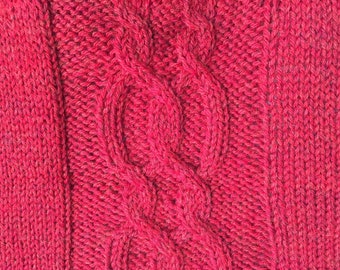 Cable Hand Knit Wool Bag/medium sized shoulder bag/red/cloth lined