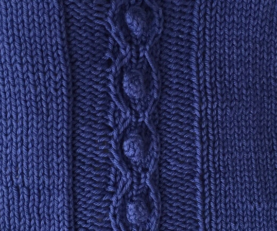 Cable Hand Knit Cotten Bag/cloth lined/tote/royal blue/shoulder bag