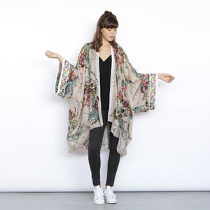 Big kimono floral print Kimono, embroidery panel Kimono , Boho Floral Kimono Top , Floral Tunic image 2