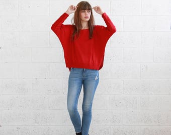 Kimono cut sweater , women's knitted sweaters,Pullover Sweater ,Red .