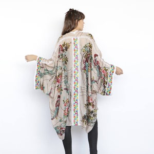 Big kimono floral print Kimono, embroidery panel Kimono , Boho Floral Kimono Top , Floral Tunic image 1