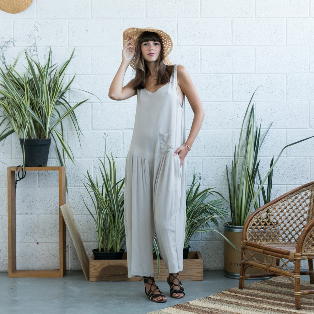 Loose cotton jumpsuit ivory overall loose fit one size Etsy