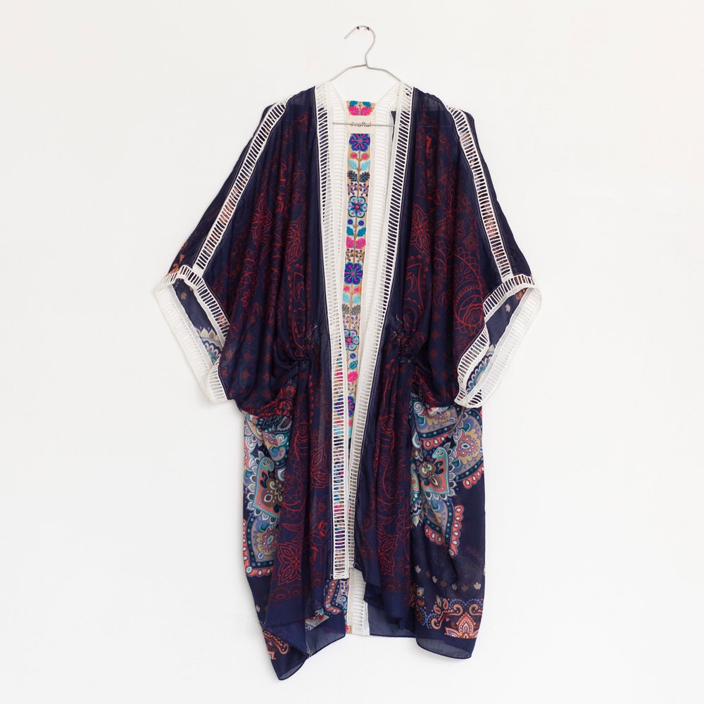 Geometric Print Silk Kimono, Floral, Kimono Top, Boho Kimono, Floral ...