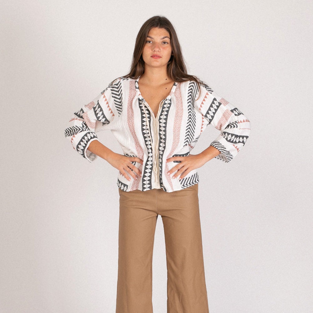 Cotton Gauze Original Boho printed long sleeves unique blouse.