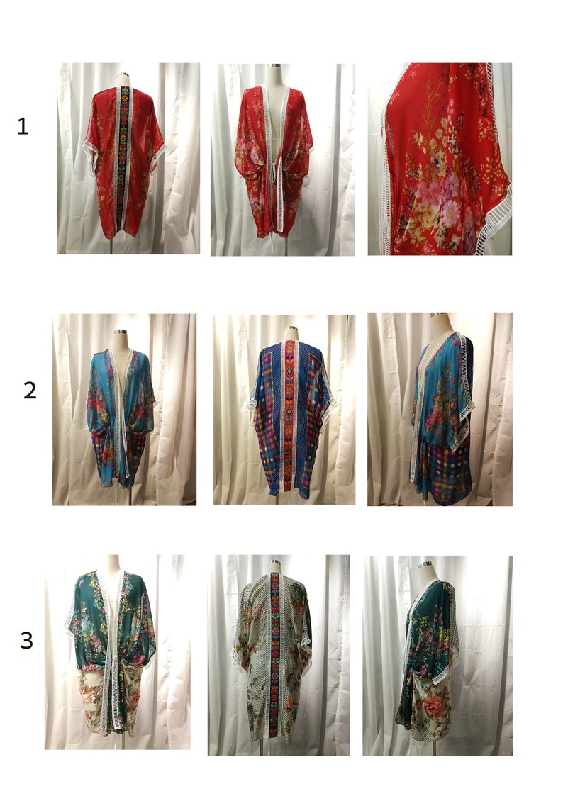 Geometric Print Silk Kimono, Floral, Kimono Top, Boho Kimono, Floral Silk Kimono, Yellow Pallete. image 8