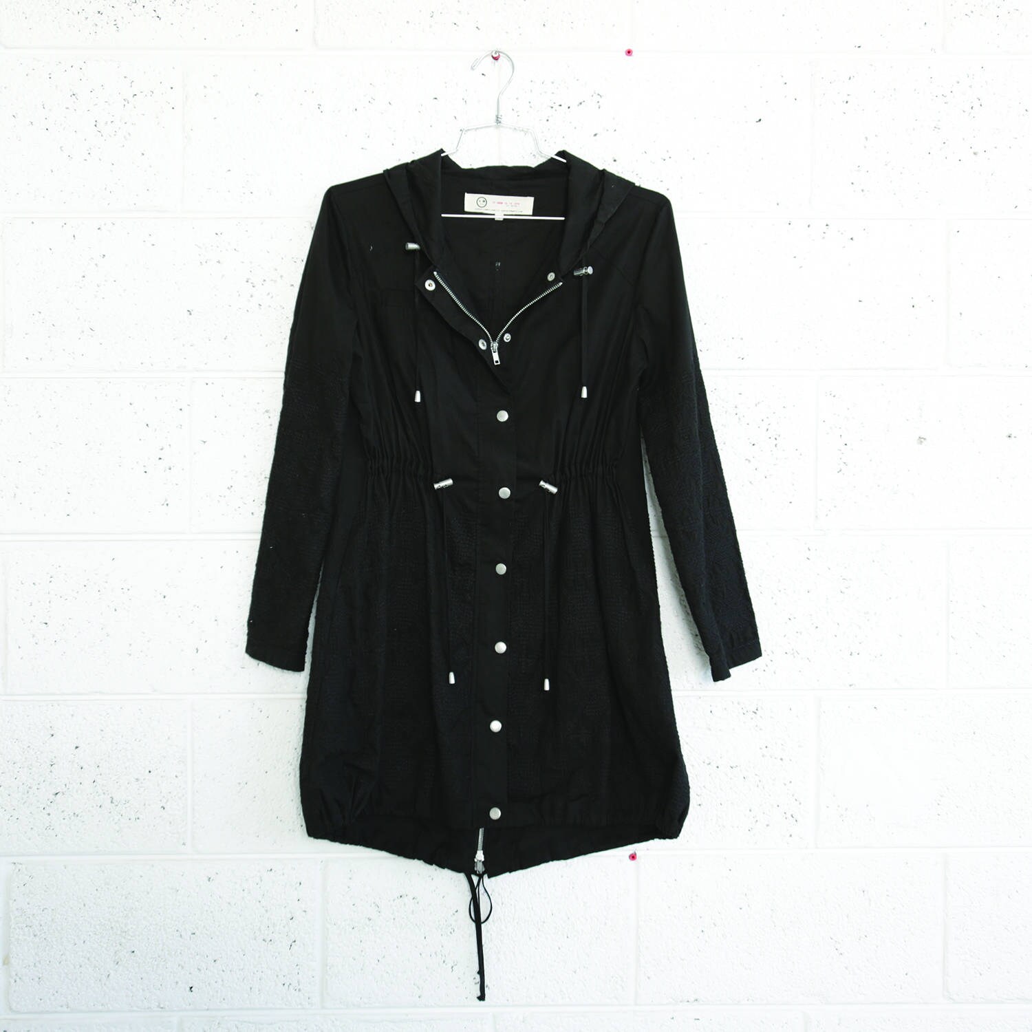 Embroidered winter coat Black. Etsy