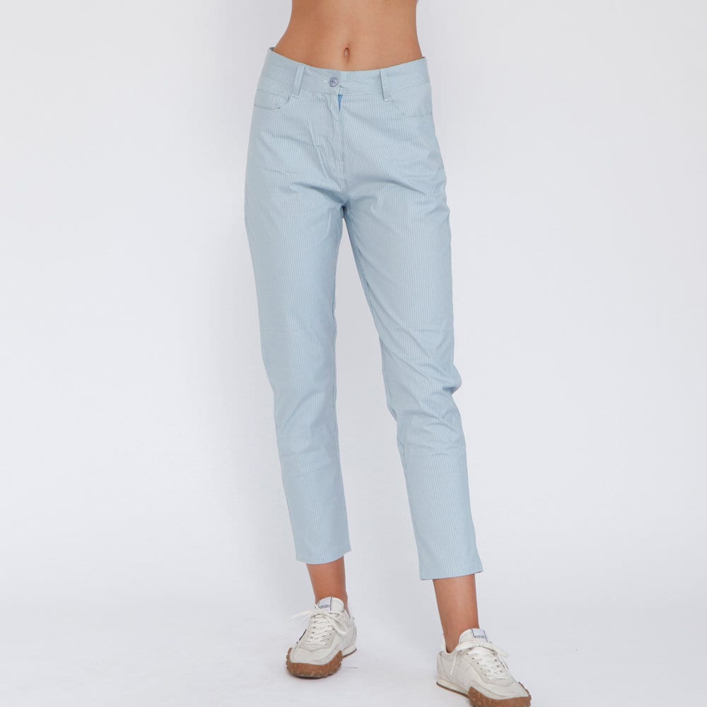 Strips light blue Women High rise Pants