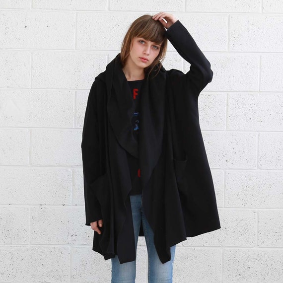 French Terry Coat Black Coat Blanket Coat . Etsy Singapore