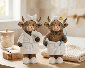 Highland Cow Bathroom Decor, Funny Cow Figurines Set, Resin Farmhouse Bathroom Shelf Decor, Cute Cow Gift, Rustic Home Decor