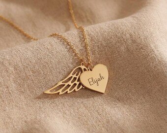 Personalized Heart Wing Name Necklace for Valentine’s Day, Custom Engraved Stainless Steel Love Gift for Her